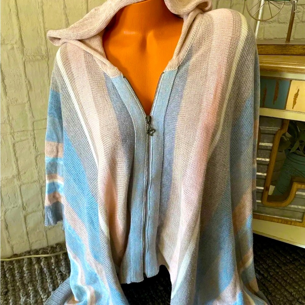 Boston Proper Sweater Cape/Poncho Striped Hoodie XS/S (28x44) NEW!
